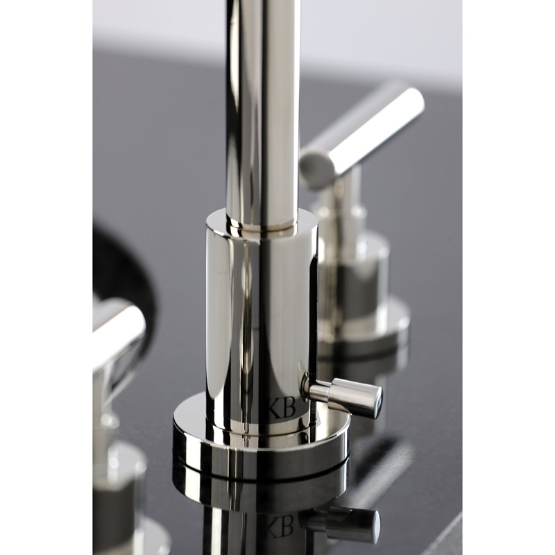 Kingston Brass Manhattan Two-Handle 3-Hole Deck Mount Widespread Bathroom Faucet with Brass Pop-Up Drain, Polished Nickel