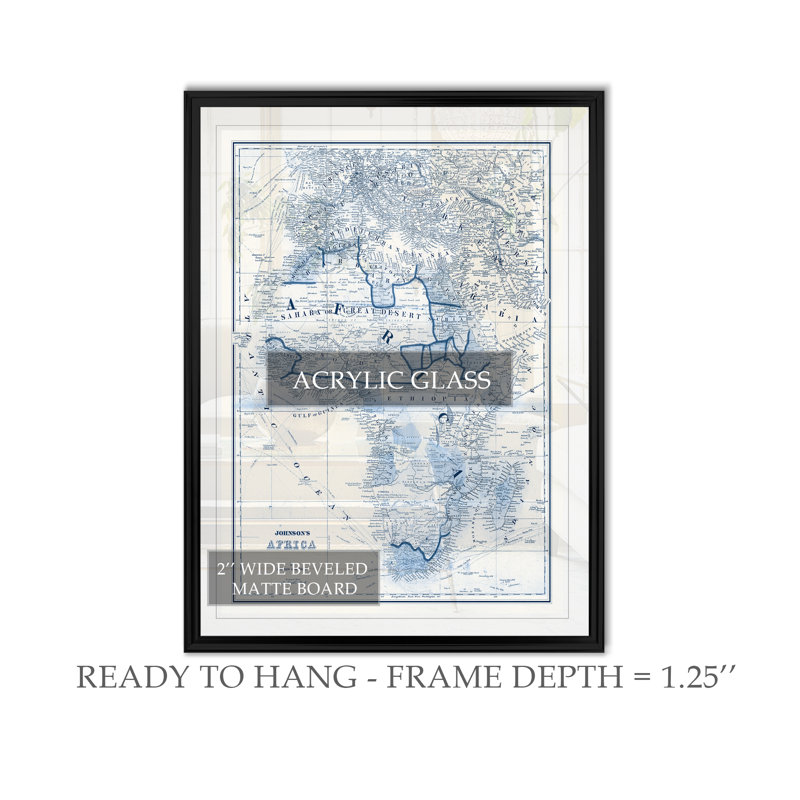 «Afrique dans les tons de bleu», reproduction sur toile, H 18,5 po x l 24,5 po x P 1,5 po, Cadre noir
