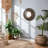 Bogar Boho Round Wall Mirror 48" Black and Natural Mango Wood Lattice Frame Modern Decorative Accent for Home Office Bedroom Living Room Decor MDF Backing Rustic Artisan Design