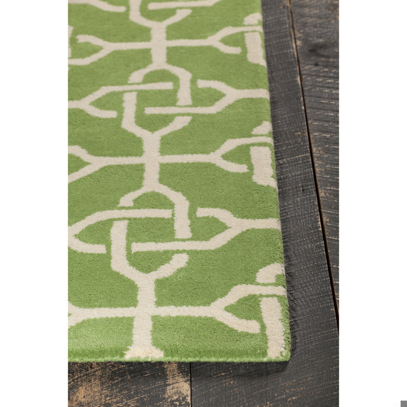 Tapis vert en laine noué à la main touffeté à la main Electra Authentic, Rectangulaire 7 pi x 10 pi