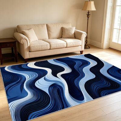 Tapis à motif de vagues abstraites de 1 pièce pour le salon, doux et confortable, convient à toutes les saisons, facile à entretenir, tapis de sol intérieur lavable à la machine, sous la ferme de table idéale pour la chambre à coucher, la salle à manger, le bureau, le balcon, le patio, la maison