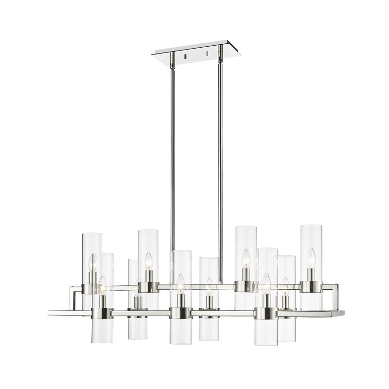 Lustre cylindrique à 10 lumières pour îlot de cuisine, Nickel poli