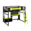 Lit mezzanine double en bois avec bureau, tablettes et lumières DEL-736930057