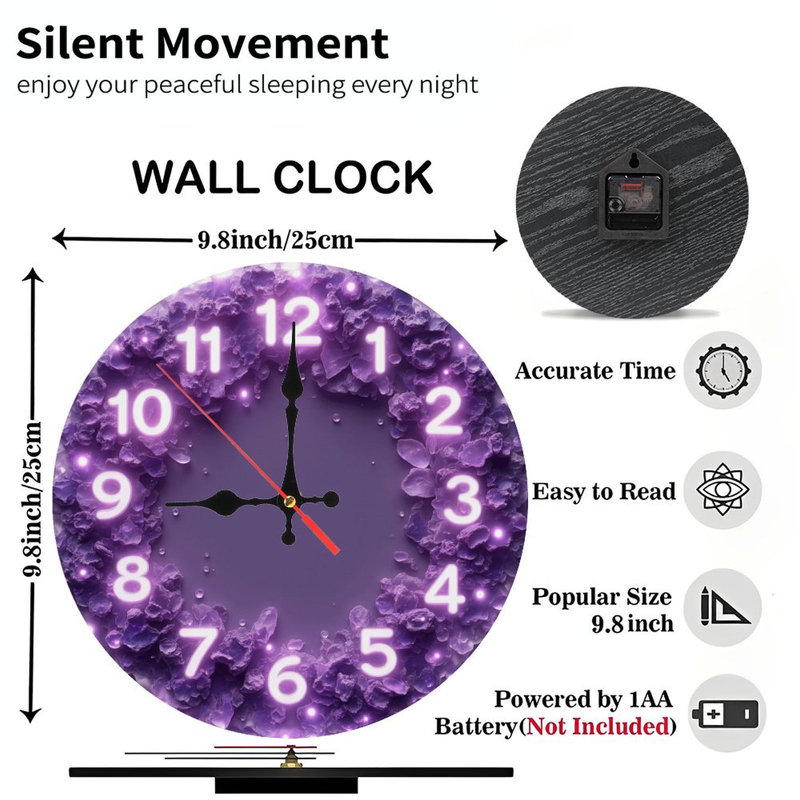 Chiffres de l'horloge en cristal mauve
