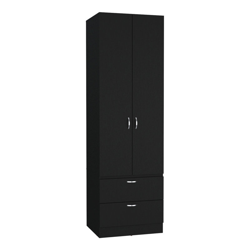 Armoire haute en mélamine avec deux portes et deux tiroirs Mayer, Noir