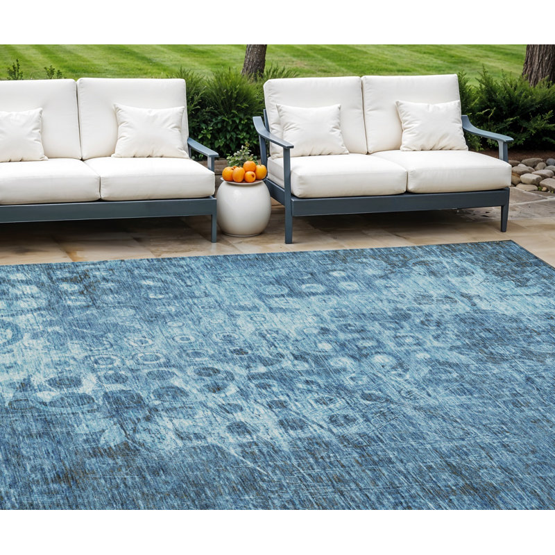 Tapis bleu lavable intérieur / extérieur 8 pi x 10 pi Ikat