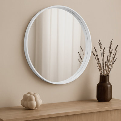 Muazzam Round Wall Mirror, 50cm, Wooden Deep Framed Circle Mirror