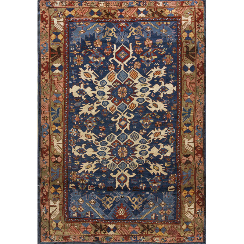 Tapis bleu antique en laine Bidjov