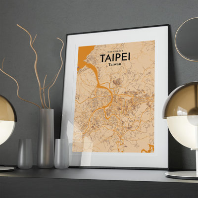 Taipei City Map in Vintage 1 Piece Wall Art
