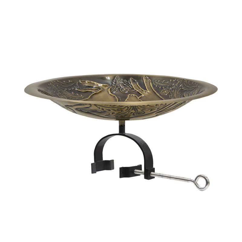 Three Hares Birdbath with Over Rail Bracket