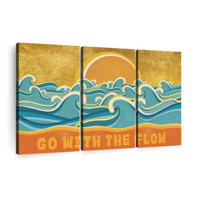 Ensemble de 3 pièces Go With The Flow, typographie sur toile par Retro Revival