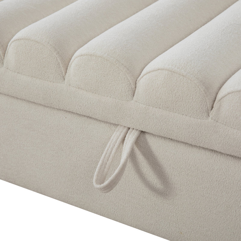 Banc de rangement rembourré de 65,55 po, Beige
