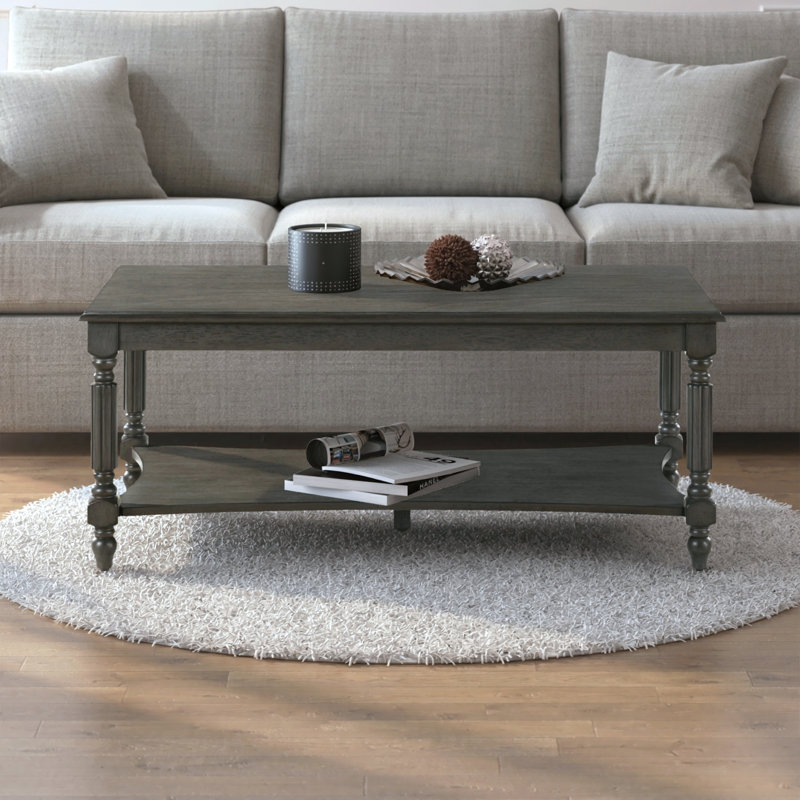 Branham Solid Wood Rectangular Coffee Table, Dark Gray Oak