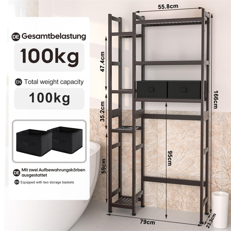 Birju Bamboo Over The Toilet Storage, Matt black