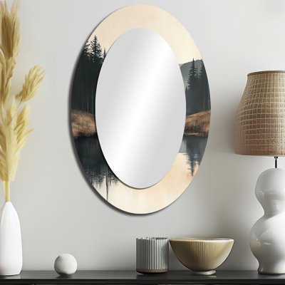 Grey Minimalism Norway Winter Landscapes IV - Grey Oval Wall Mirror Decor