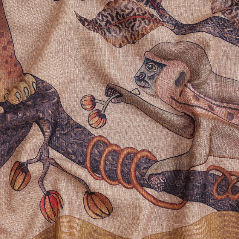 Monkey Tales Tablecloth - Linen, 138" L, Stone