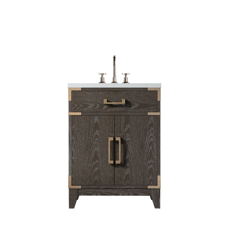 Meuble-lavabo simple en chêne brun 24 po X P 18 po D, dessus en acrylique et robinet, Chêne brun