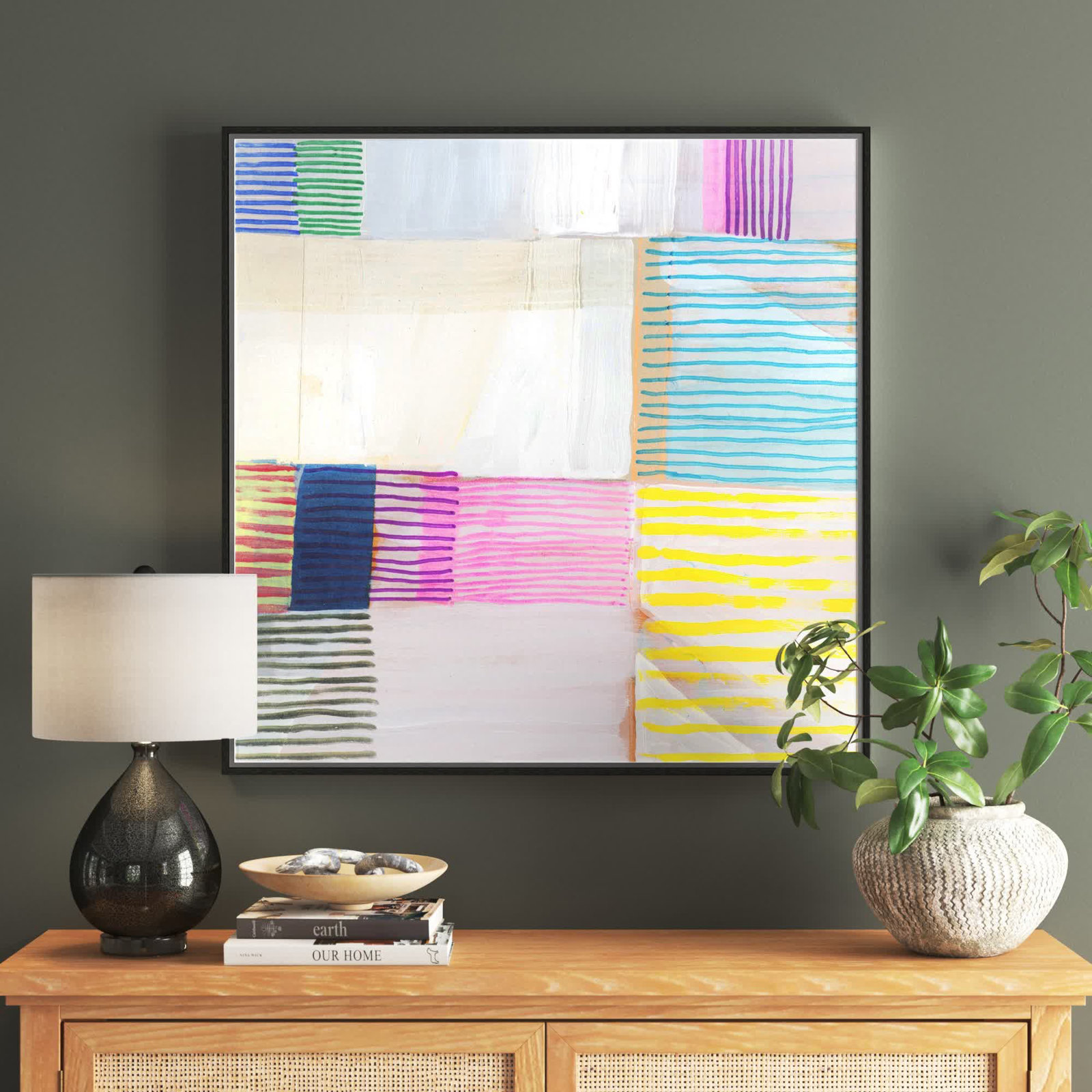 Bright Net III by Cartissi - Floater Frame Painting on Canvas, Espresso Framed, 37.5" H x 37.5" W x 2" D