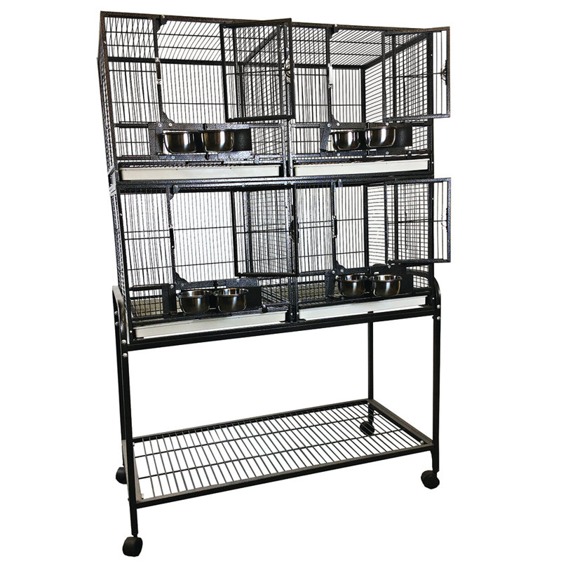 Chiemeka 61'' Iron Flat Top Breeder Bird Cage with Wheels, Black