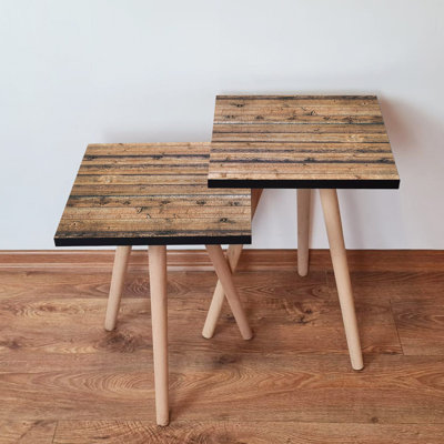 Ensemble de 2 tables gigognes Modernes, brun rustique, 13,8 x 18,5 x 13,8 pouces et 13,8 x 16,5 x 13,8 pouces | 100% panneau de fibres à densité moyenne avec pieds en bois de hêtre, élégant et fonctionnel pour le salon, design élégant pour tout espace