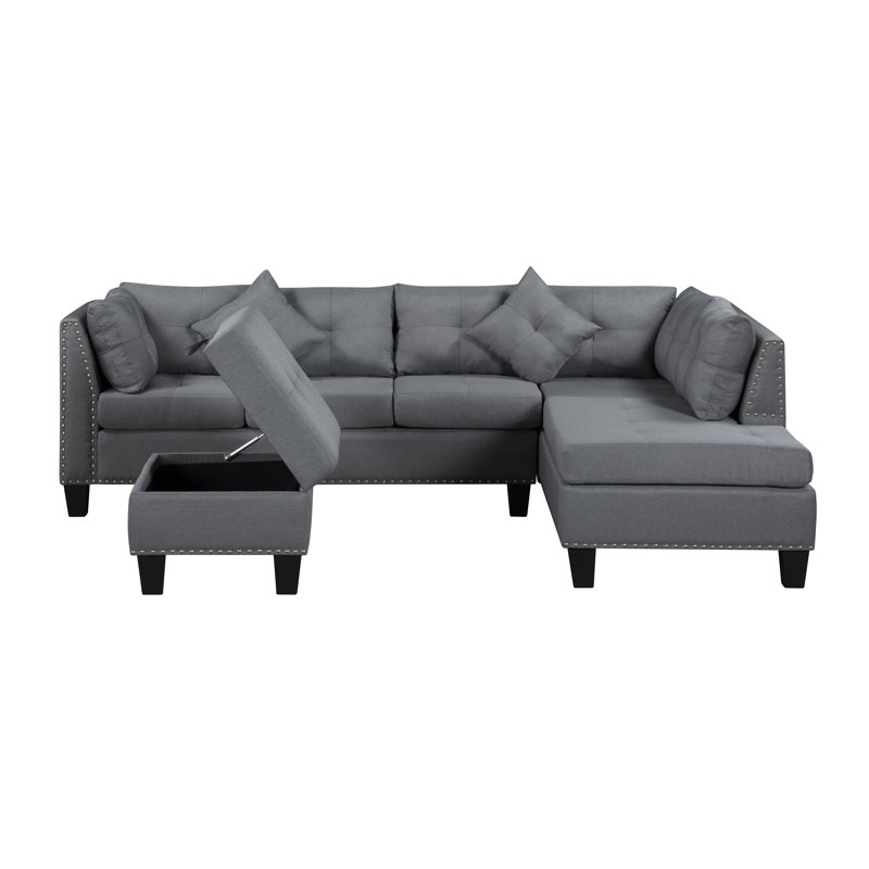 104.5" Upholstered Sofa,Chaise & Ottoman , Gray