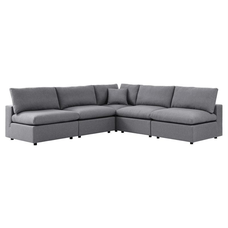Canapé modulaire d'extérieur sans accoudoirs 5 pièces Commix Sunbrella par Modway, gris