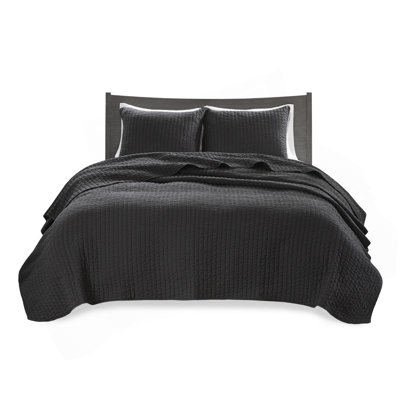 3 Piece Quilt Set Black Full/Queen