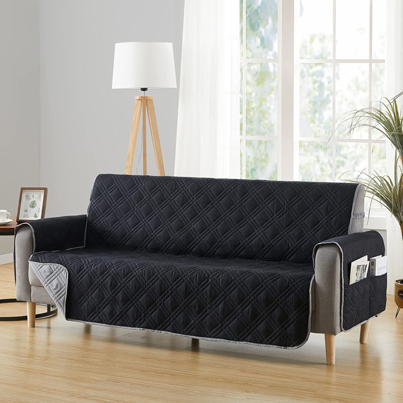 Housse pour canapé à coussins carrés/rectangulaires, 100% polyester gris / noir, H 3,54 po x l 12 po x P 12,6 po
