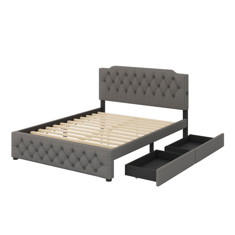 Brigita Upholstered Panel Storage Bed, Gray