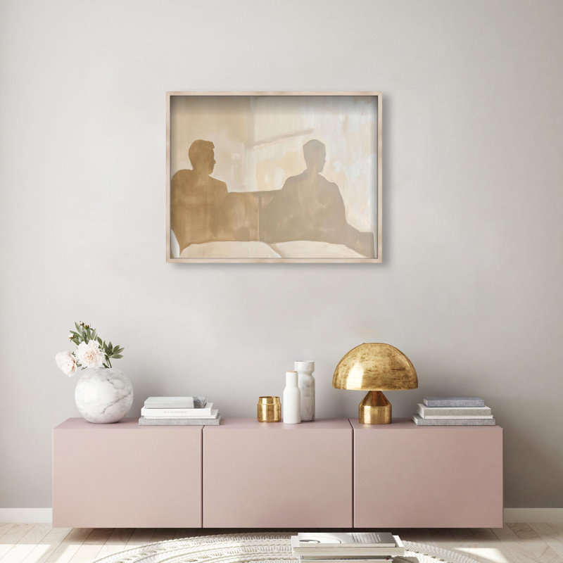 Oliver Gal Shadow of Two Man Minimal Portrait - Luxury Shadowbox Framed Wall Art, 38'' H x 47'' W, Cream