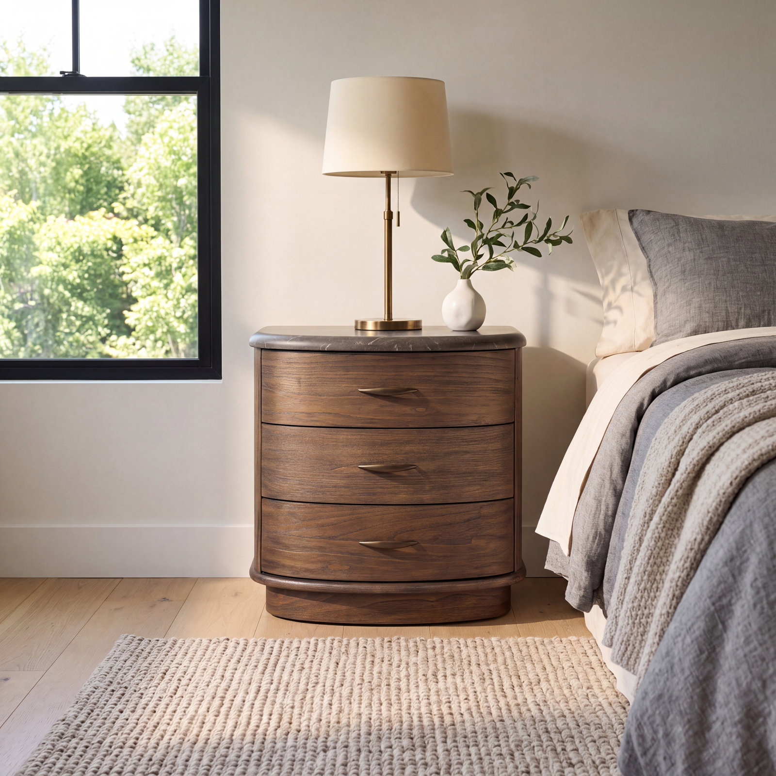 3-Drawer Genuine Marble Nightstand