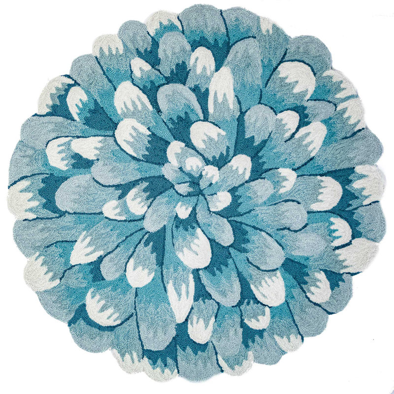 Ismay Floral Polyester Water Resistant Kitchen Mat, Round 5', Aqua