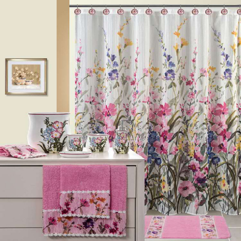 Rideau de douche simple à motif floral Aadityarm, Rose