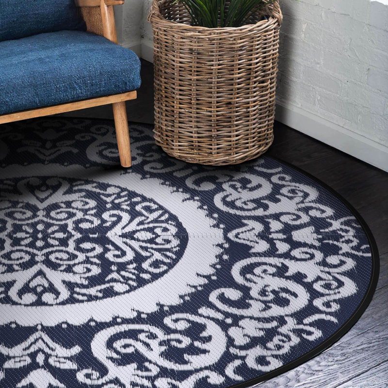 Clarkston Flatweave Toile Indoor / Outdoor Rug, Round 5'