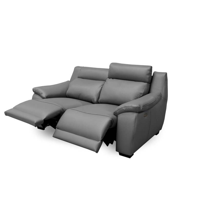 Layahna 169Cm Genuine Leather Pillow Top Arm Reclining Sofa, Grey
