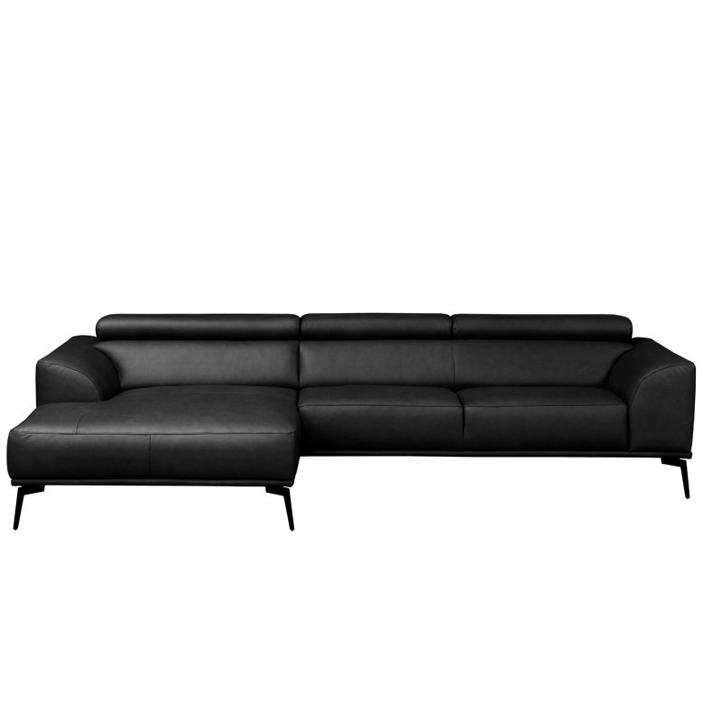 Blagovesta Genuine Semi-Aniline Leather Corner Sofa with Upholstered Frame, Left Hand Facing, Black