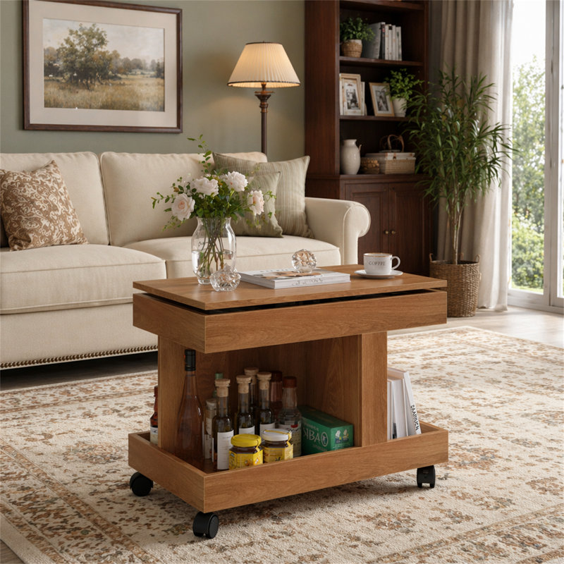 Petite table basse à roulettes, Naturel