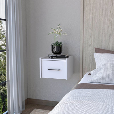 Table de chevet blanche flottante murale