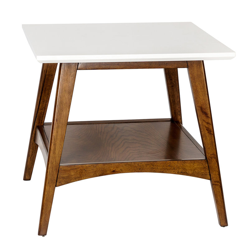 Table de bout blanche avec base en pacane, tablette de rangement disponible, assemblage requis, tablette de 22 po de hauteur et bois, 24 po x 22 po x 24 po