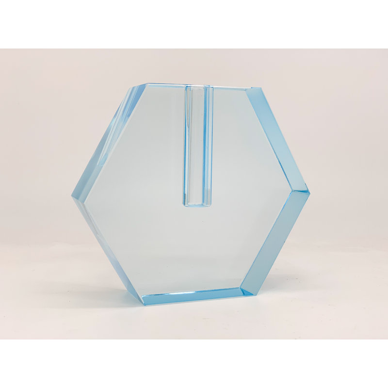 Crystal Glass Table Vase, 6.1" H x 7.25" W x 1.75" D