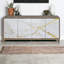White Marble Paint Oak & Champagne Finish Console Cabinet