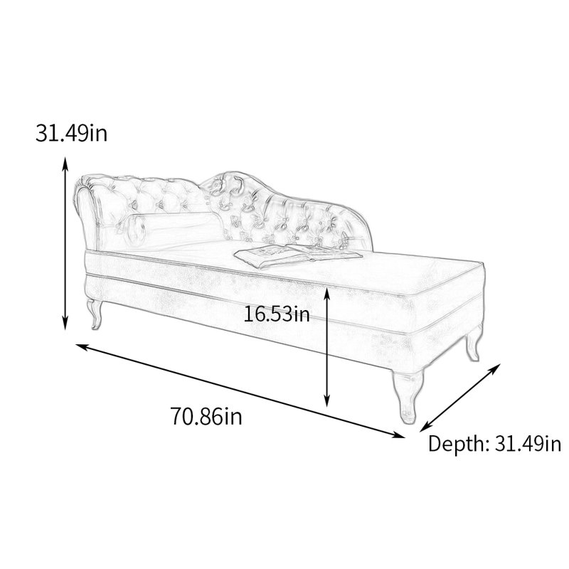 Chaise longue classique rembourrée en similicuir, Brun noyer, Accoudoir à gauche (vu de face), Rouge riche