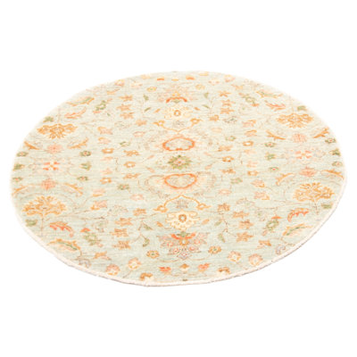 Tapis turquoise Peshawar Oushak 4 pi 3 po x 4 pi 3 po