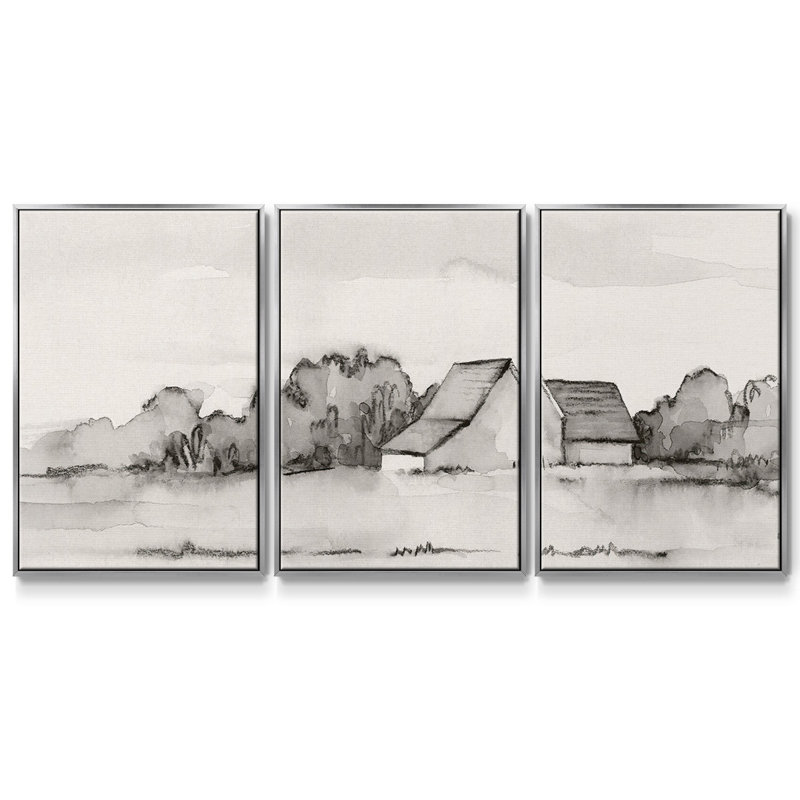 Wyeth Barn II, reproduction sur toile 3 pièces, H 40 po x l 78 po x P 2 po, Argenté