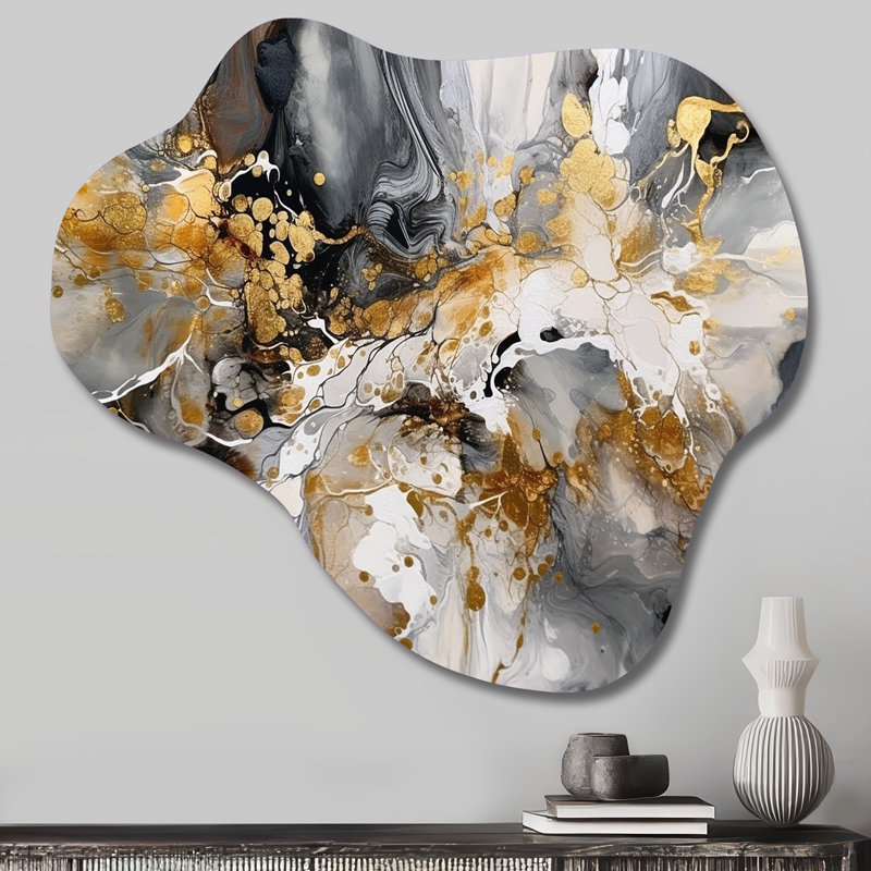 Décoration murale grise délicate abstraite à coups de pinceau abstraits ivoire en marbre gris, H 25 po x l 28 po x P 1 po