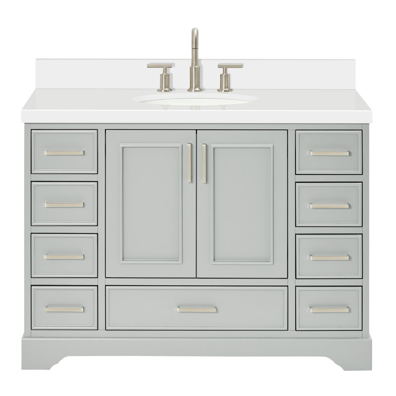 49'' Single Bathroom Vanity with White Quartz Top, Gray