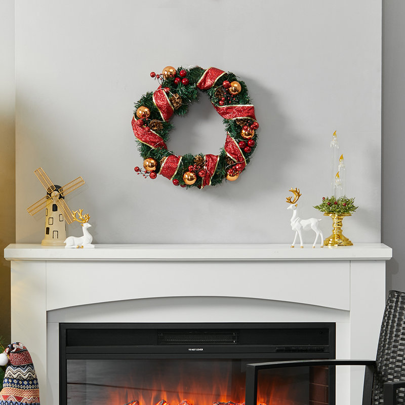 Faux Lighted Plastic Wreath, 30cm H x 30cm W