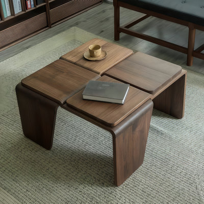 Black Walnut Square Coffee Table Modern Geometric Small Side Table