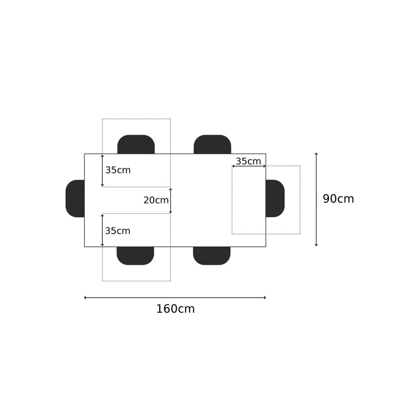 Dining Table, Brown, H76 x L160 x W90cm