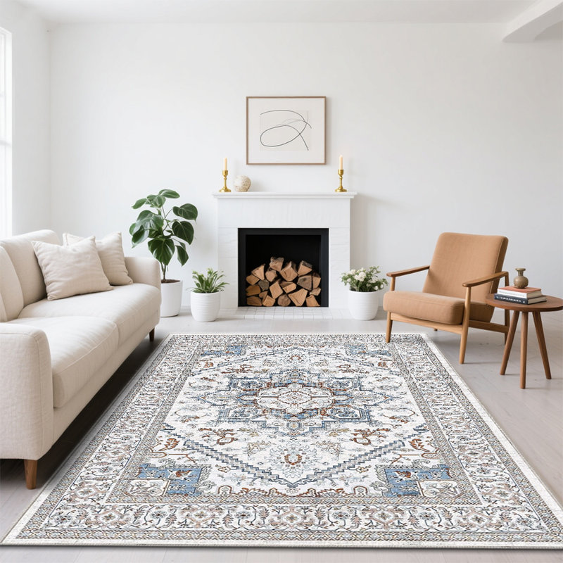 Tapis gris lavable gris pour salon et chambre à coucher, Rectangle 5 pi x 7 pi